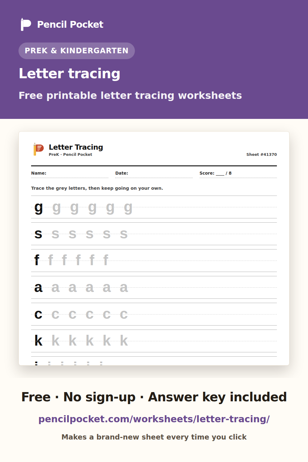 Letter tracing worksheets from Pencil Pocket — free printable practice for PreK and Kindergarten